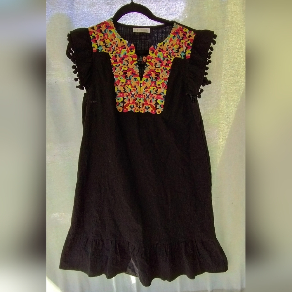 Floral Embroidered Black Dress